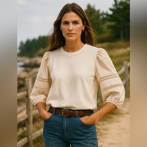 Emily Lovelock Molly Cream Puff Sleeve Top Cottagecore Feminine Prairie XS